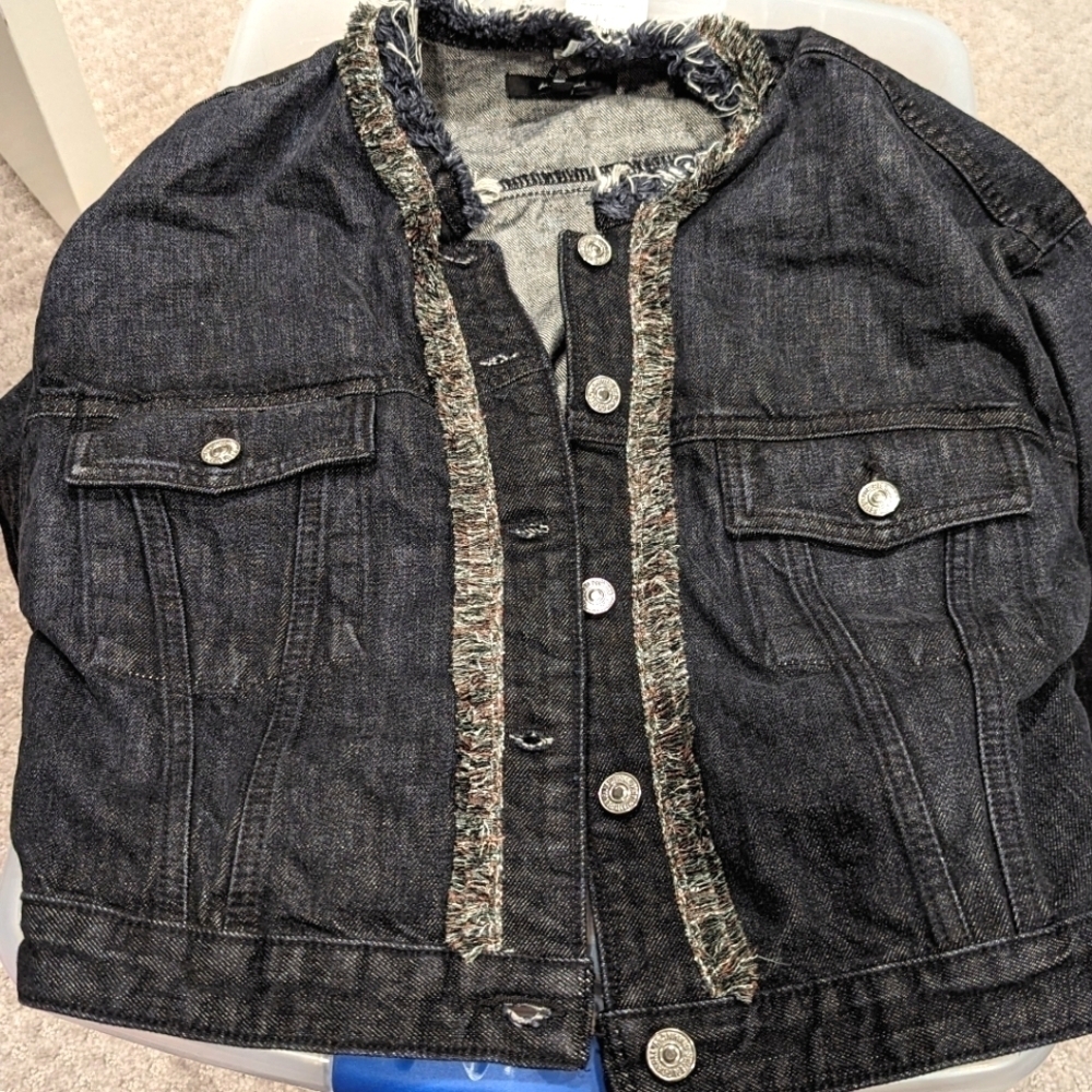 7 For All Mankind denim jean jacket with fringe detail size small NWT